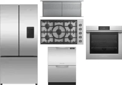 5 Piece Package Includes Refrigerator, Cooktop, Wall Oven, Hood And Dishwasher
